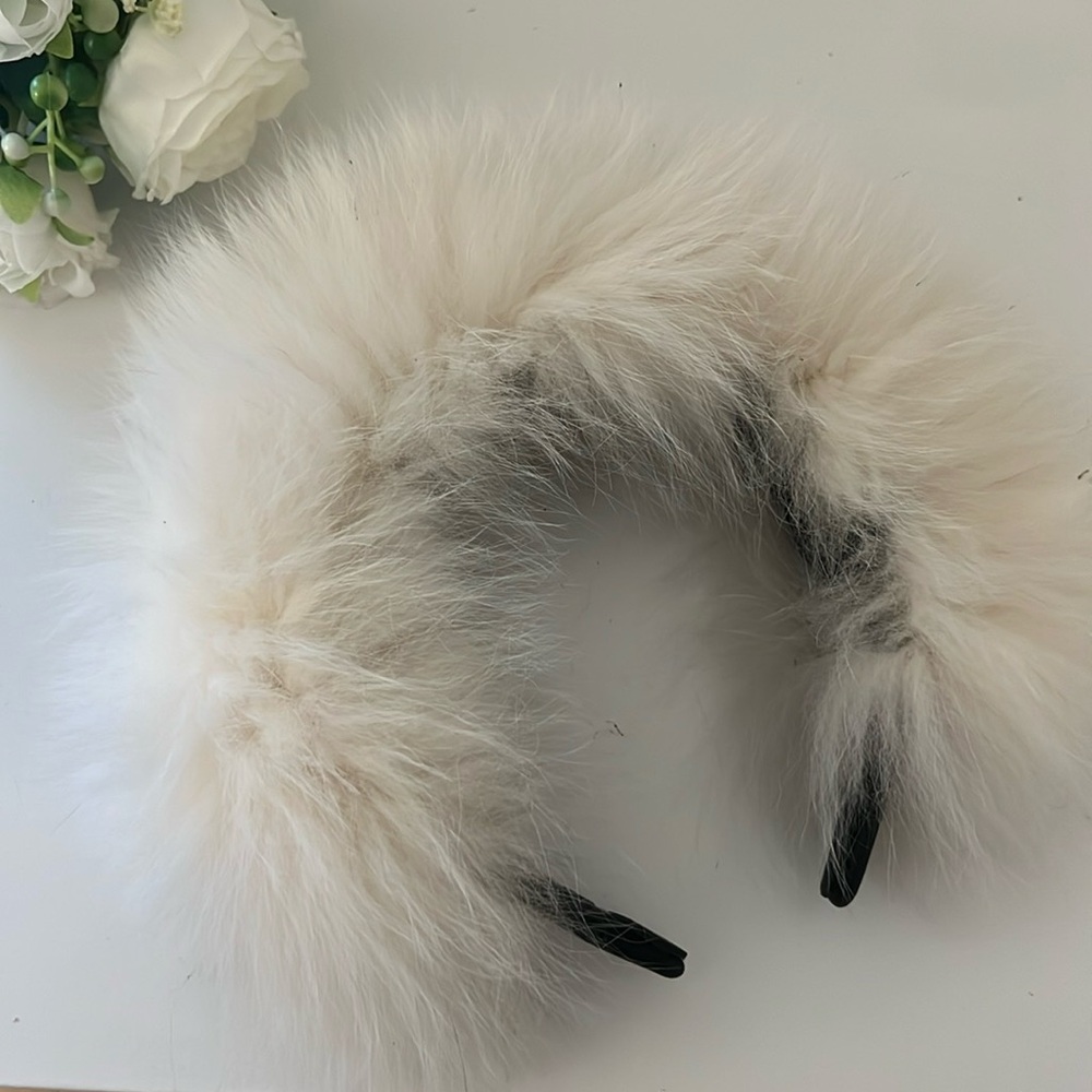 Headband Winter White Fox Fur with leather Hair Accessory with Voluminous T…